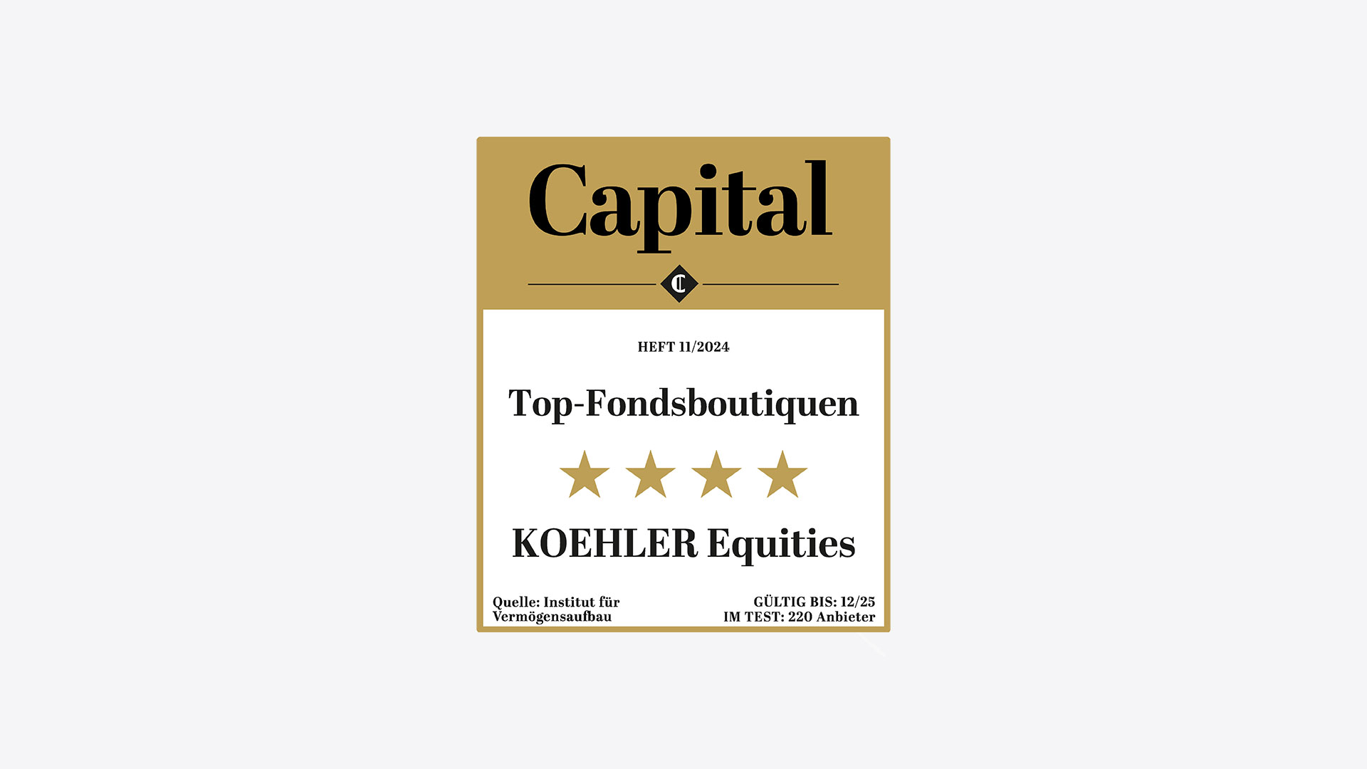 Koehler Equities erhält 4 Sterne Guetesiegel
